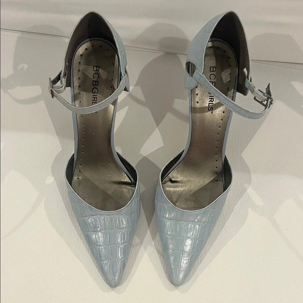 BCBGirls Sky Blue Croc-Patterned Heels - Picture 1 of 7